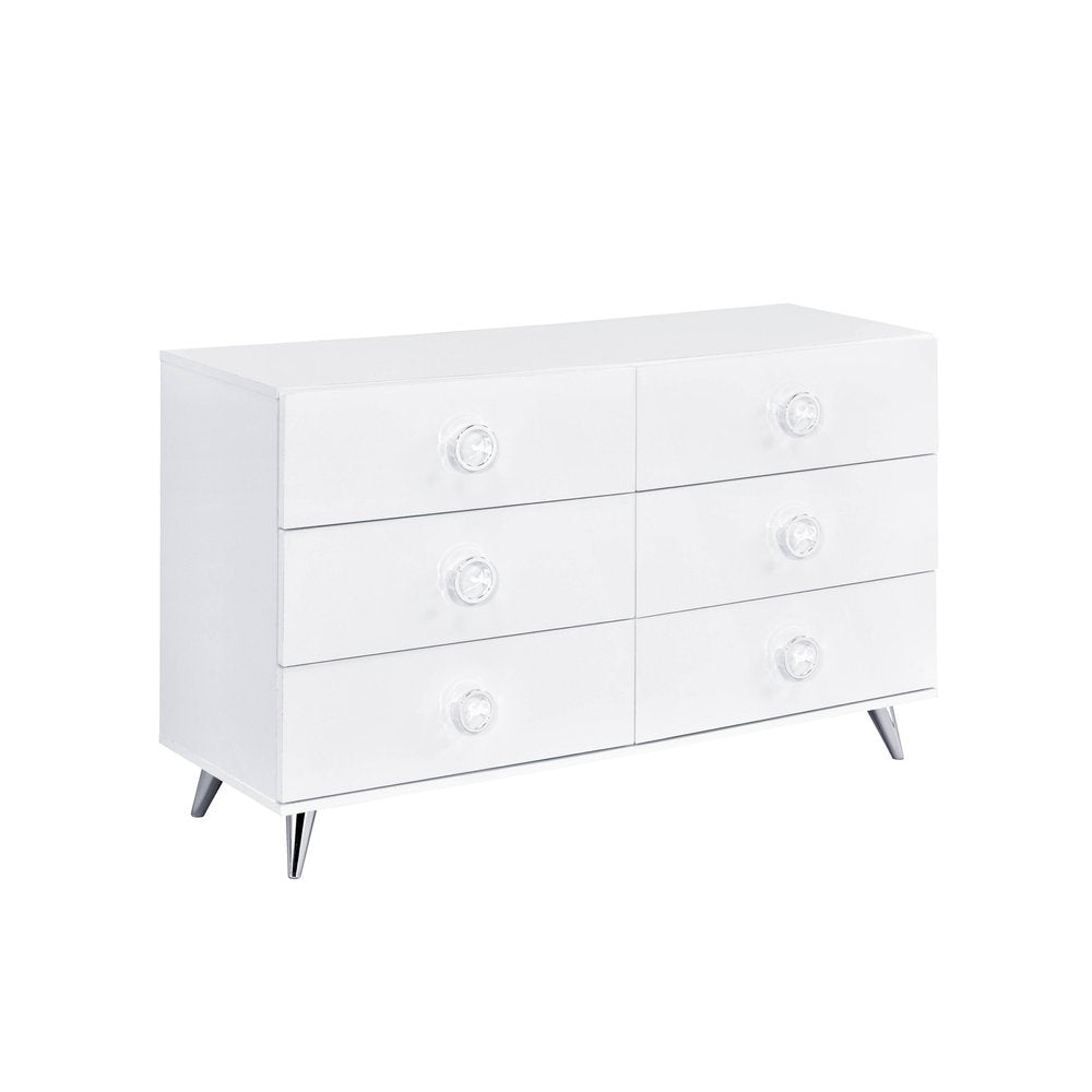 Cómoda doble de 47" de madera manufacturada con acabado blanco y seis cajones