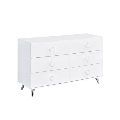 Cómoda doble de 47" de madera manufacturada con acabado blanco y seis cajones