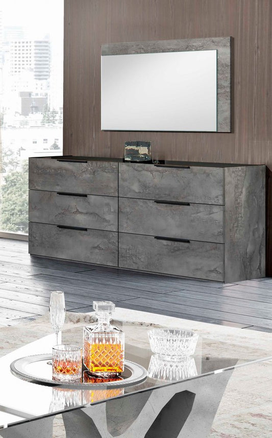 Cómoda doble de seis cajones de madera maciza de imitación mármol gris de 61"