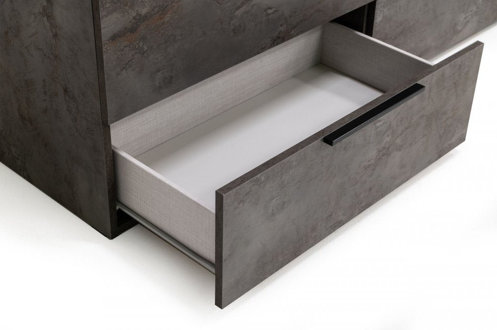 Cómoda doble de seis cajones de madera maciza de imitación mármol gris de 61"