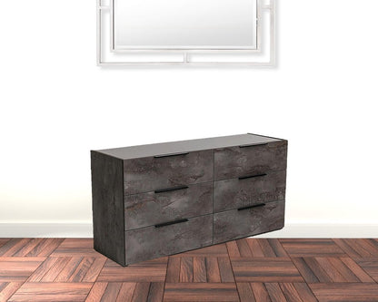 Cómoda doble de seis cajones de madera maciza de imitación mármol gris de 61"