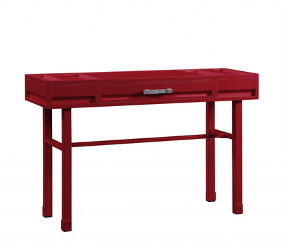 47" Red Iron And Wood Vanity Table