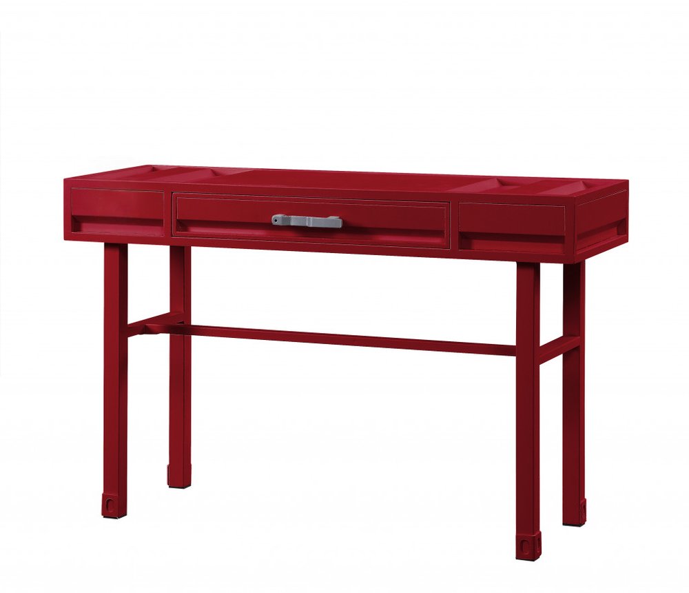 47" Red Iron And Wood Vanity Table