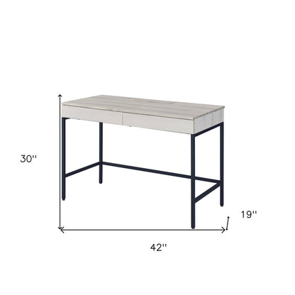42" Natural and Black Writing Desk With Two Drawers