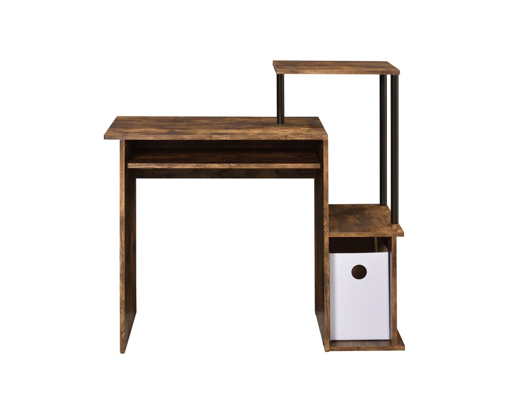 37" Oak and Black Wood and Metal Computer Desk