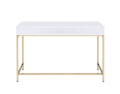 47" White And Gold Wood and Steel Vanity Table With Two Drawers
