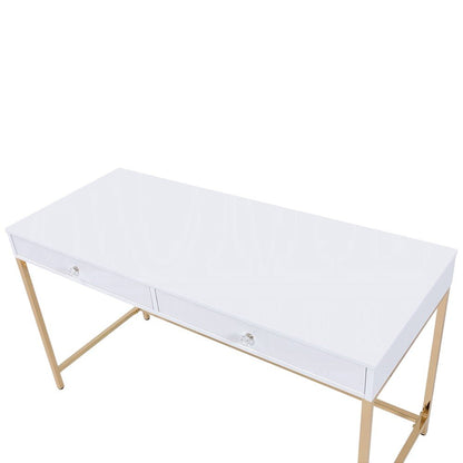 47" White And Gold Wood and Steel Vanity Table With Two Drawers