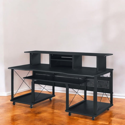 Escritorio para computadora con ruedas de madera y metal negro de 72"