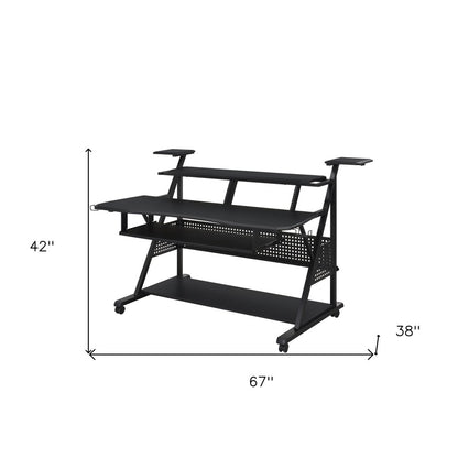 Escritorio para computadora con ruedas de 67" de madera y metal negro