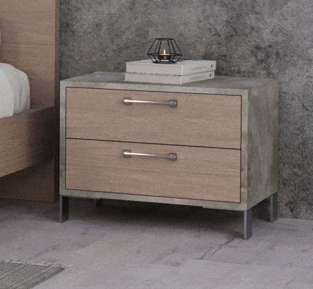 Mesita de noche de 20" con dos cajones de madera maciza y manufacturada en marrón y gris