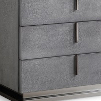 Mesita de noche de tres cajones de madera maciza y manufacturada de 22" en color gris