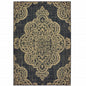9' X 13' Black and Tan Oriental Stain Resistant Indoor Outdoor Area Rug