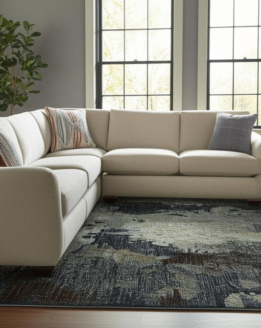 9' X 12' Navy Blue Abstract Power Loom Area Rug