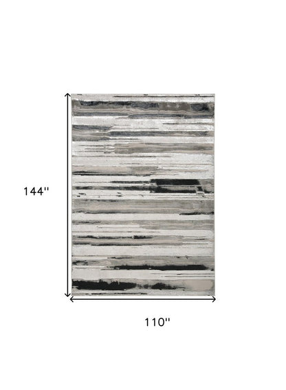 9' X 12' Silver Gray And Black Abstract Area Rug