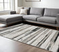 9' X 12' Silver Gray And Black Abstract Area Rug