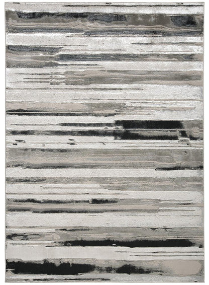 9' X 12' Silver Gray And Black Abstract Area Rug