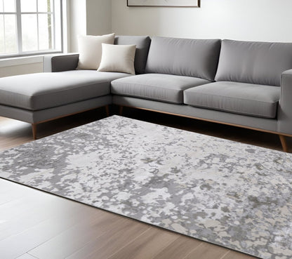 9' X 12' Silver Gray And White Abstract Area Rug