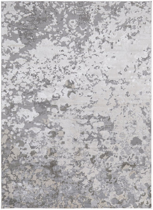 9' X 12' Silver Gray And White Abstract Area Rug