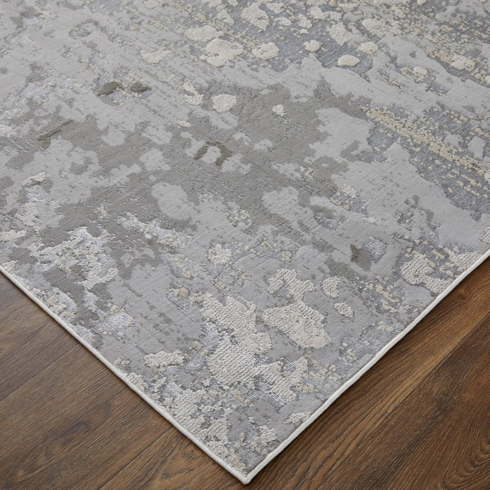 9' X 12' Silver Gray And White Abstract Area Rug