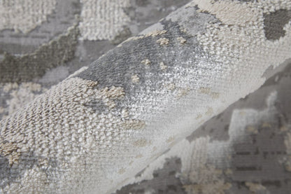 9' X 12' Silver Gray And White Abstract Area Rug