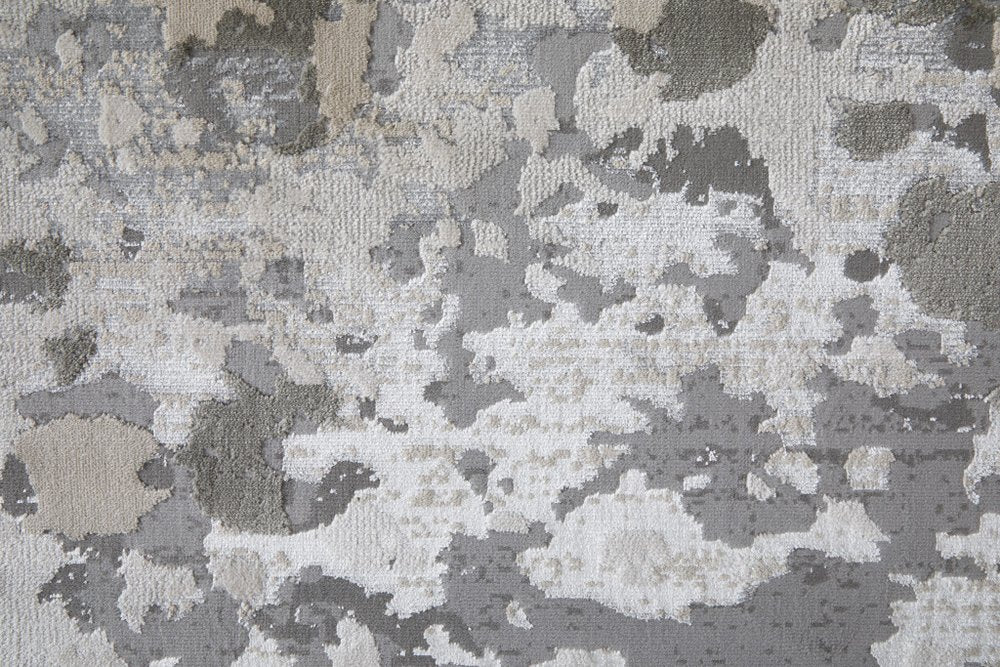 9' X 12' Silver Gray And White Abstract Area Rug