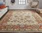 9' X 12' Red and Ivory Wool Floral Hand Knotted Area Rug With Fringe