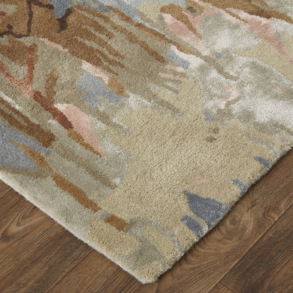 9' X 12' Tan and Gray Wool Floral Hand Tufted Area Rug
