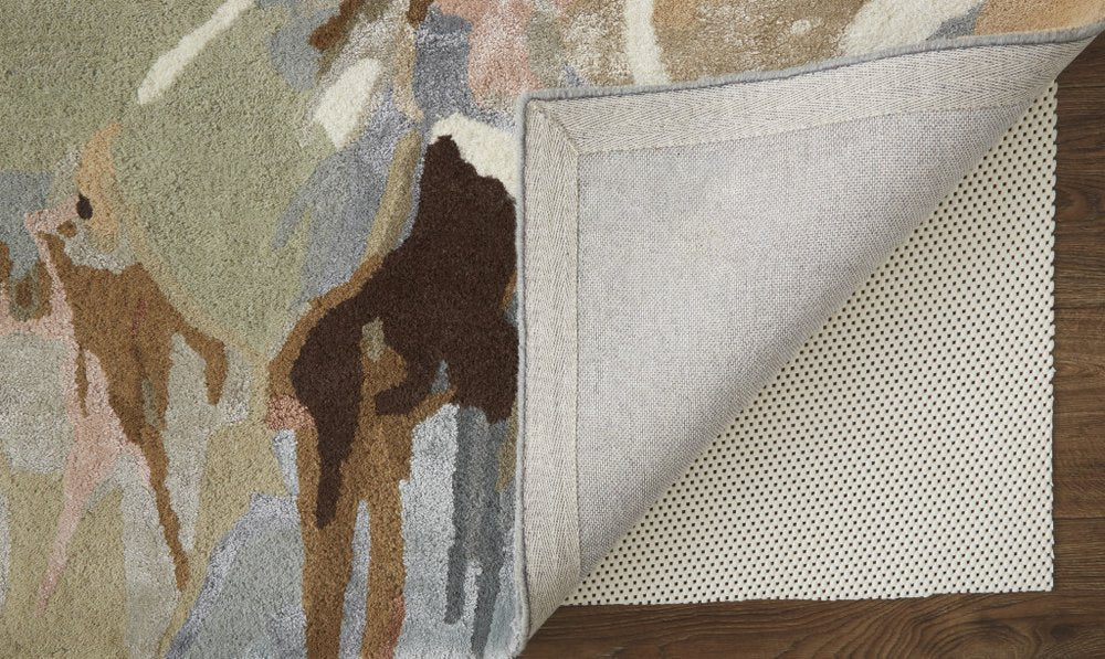 9' X 12' Tan and Gray Wool Floral Hand Tufted Area Rug