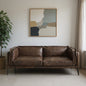 Loveseat de 71" en cuero flor de primera calidad color chocolate y plateado