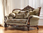 Loveseat curvo de terciopelo damasco marrón y tostado de 74" y cojines decorativos
