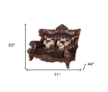 Loveseat curvo de 71" en piel sintética color espresso y marrón
