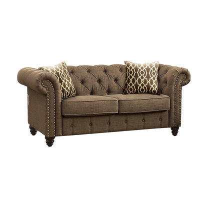 Loveseat de lino marrón y marrón oscuro de 67"