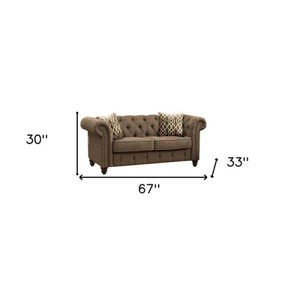 Loveseat de lino marrón y marrón oscuro de 67"