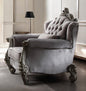44" Gray and Platinum Velvet Floral Tufted Club Chair And Toss Pillow