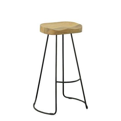Set of Two 31" Natural and Black Solid Wood and Steel Backless Bar Height Bar Chairs