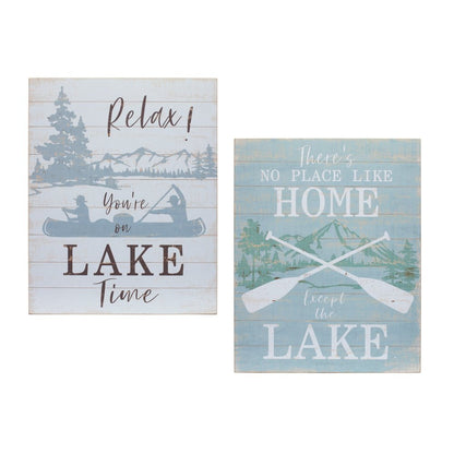 Set of Two White Black And Blue Trees, Lake Lake Wood Framed Art