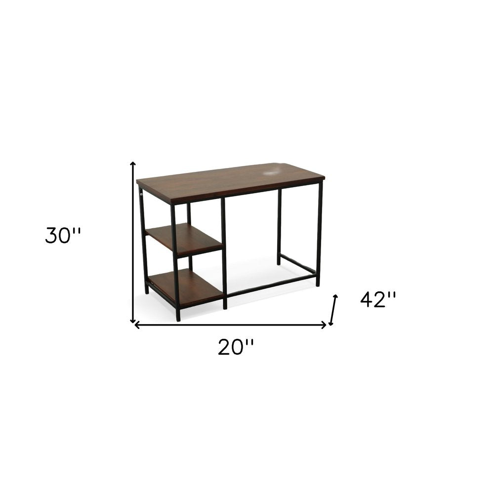 42" Chestnut and Black Solid Wood and Metal Computer Desk