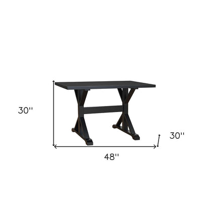 48" Black Solid Wood Trestle Writing Desk