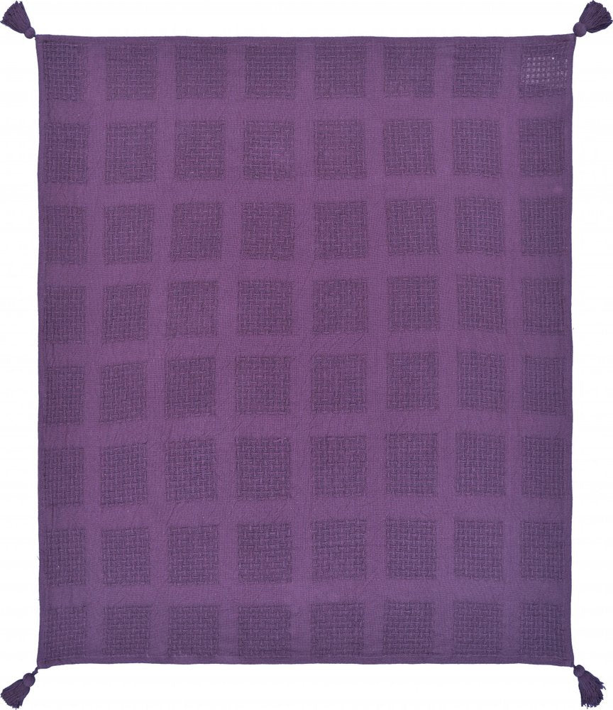 50" X 60" Purple Woven Cotton Throw Blanket with Tassels