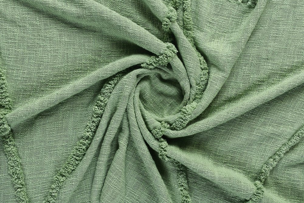 50" X 60" Green Woven Cotton Throw Blanket with Fringe