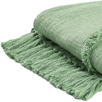 50" X 60" Green Woven Cotton Throw Blanket with Fringe
