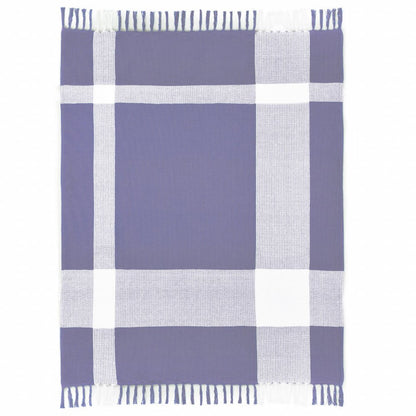 50" X 60" Purple Woven Cotton Checkered Throw Blanket with Fringe
