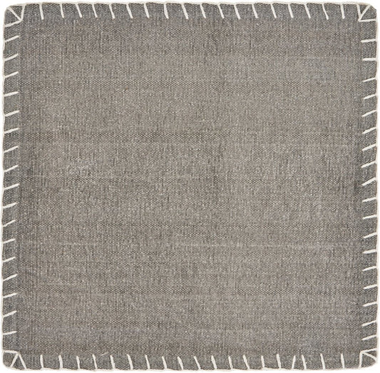 15" Set of Four Natural And Olive Green Embroidered Edge Cotton Square Placemats