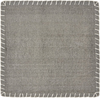 15" Set of Four Natural And Olive Green Embroidered Edge Cotton Square Placemats