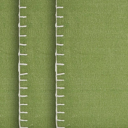 15" Set of Four Natural And Olive Green Embroidered Edge Cotton Square Placemats