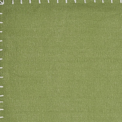 15" Set of Four Natural And Olive Green Embroidered Edge Cotton Square Placemats