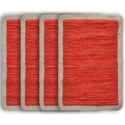 19" Set of Four Orange And Natural Solid With Border Cotton Placemats