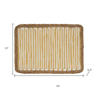 19" Set of Four Cream Yellow And Natural Striped Cotton And Jute Placemats