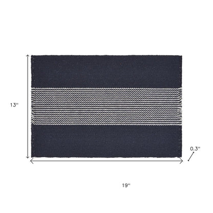 19" Set of Four Navy Blue And White Striped Cotton Placemats