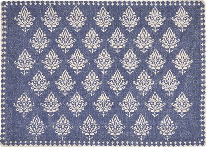19" Set of Four Green And Cream Geometric Medallion Cotton Placemats